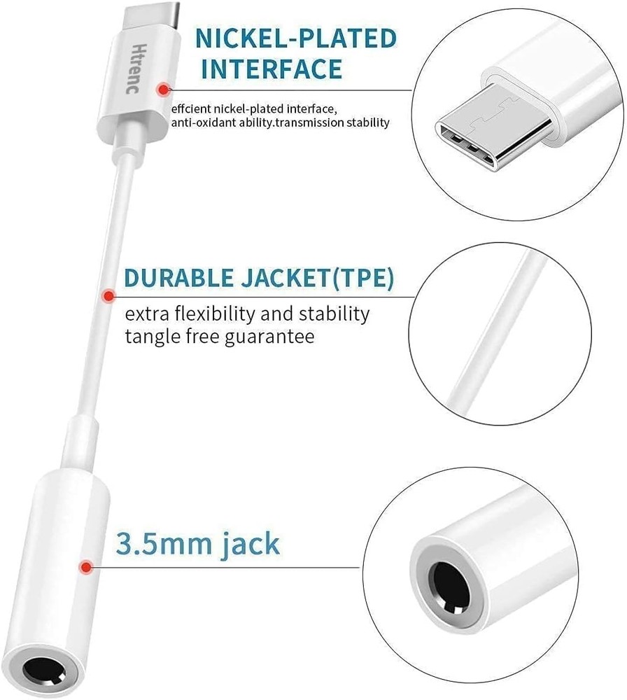 USB C to 3.5mm Headphone Jack Adapter for iPhone17/ iPhone 16/16 White