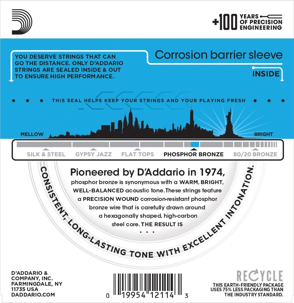 10 Pack EJ16 D'Addario EJ16-10P Light Acoustic Guitar Strings Phosphor Bronze