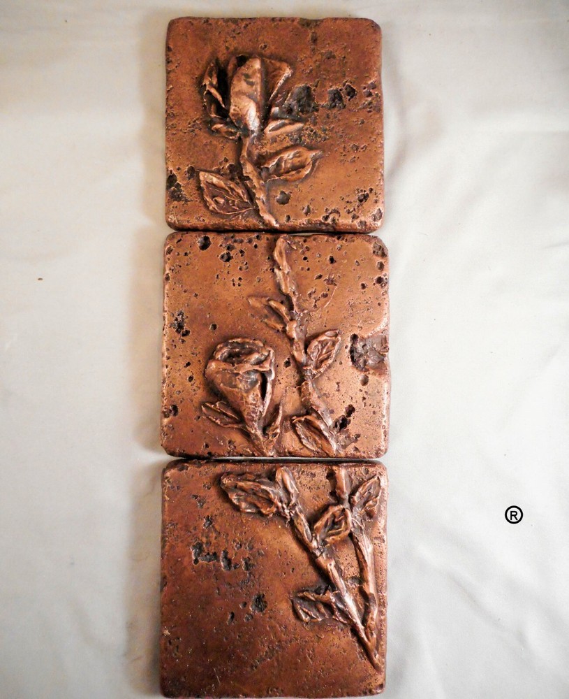 Copper Rose Vertical Tryptich 4"x12" Wall Tile