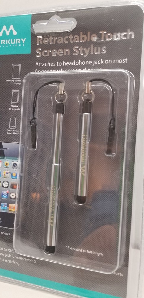 MERKURY Retractable Touch Screen Stylus 2 PACK Soft Tip 3.5mm Storage FREE SHIP