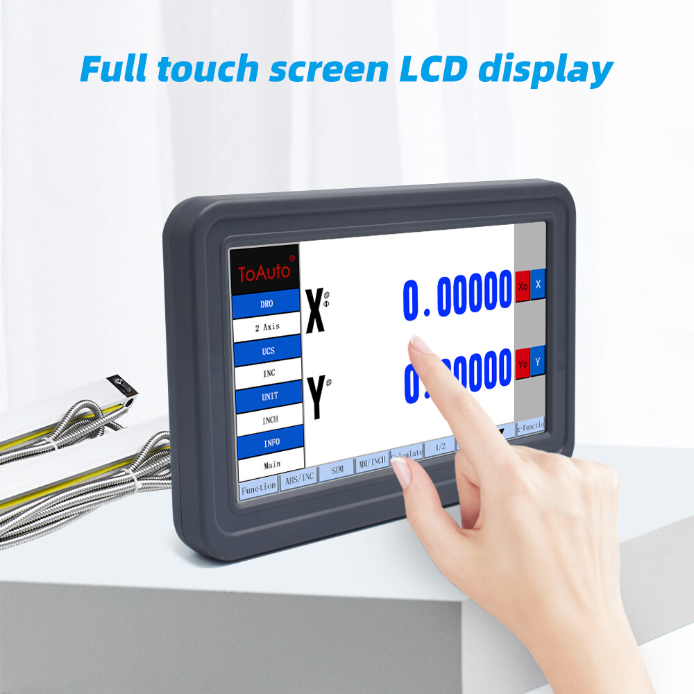 2 Axis DRO Digital Readout LCD Touch Screen+2PCS Linear Glass Scale Kit Mill CNC