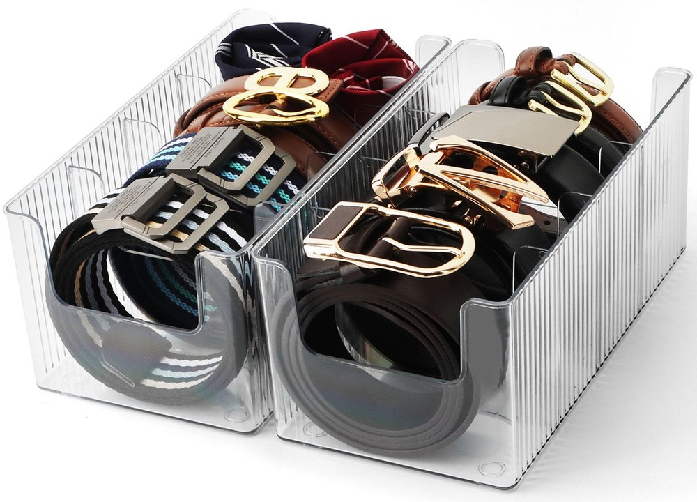 Acrylic Belt Organizer - 2 Pack with Adjustable 4 Compartments & Stackable De...