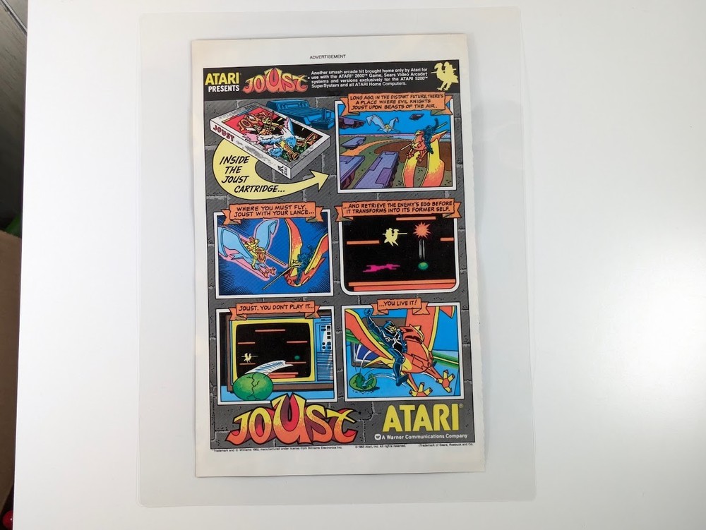 Joust on Atari 2600 Advertisement - Laminated From Original Comic Book