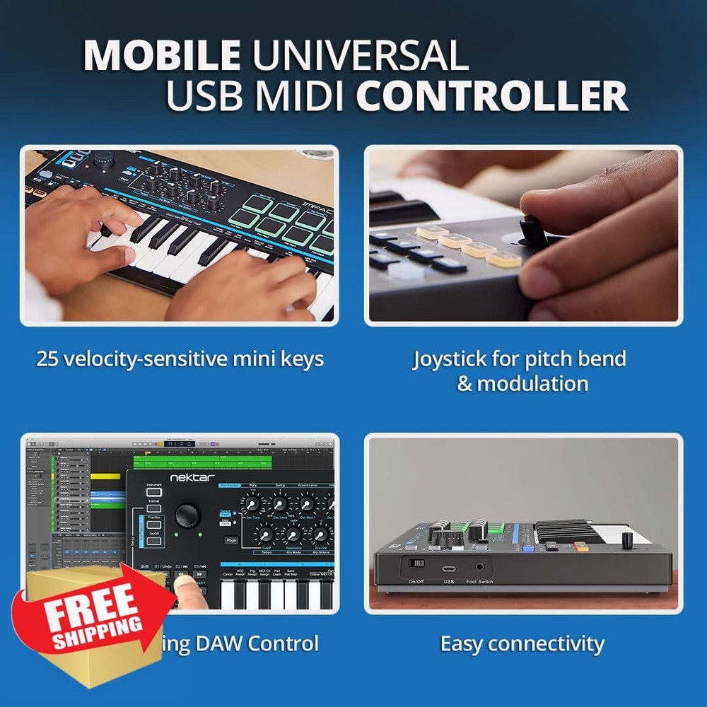 Nektar Impact LX Mini USB MIDI Controller Keyboard, Black