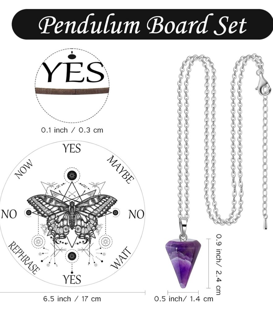 Pendulum Butterfly Board kit (white) with Amethyst dowsing necklace