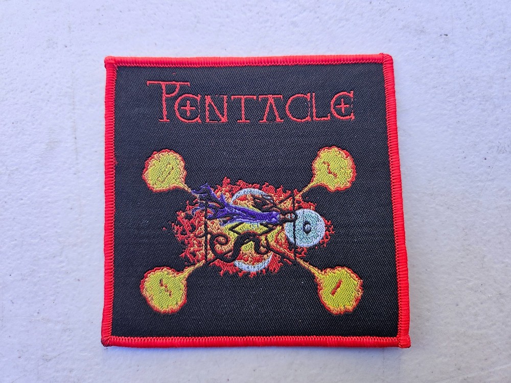 PENTACLE, SEW ON RED BORDER WOVEN PATCH