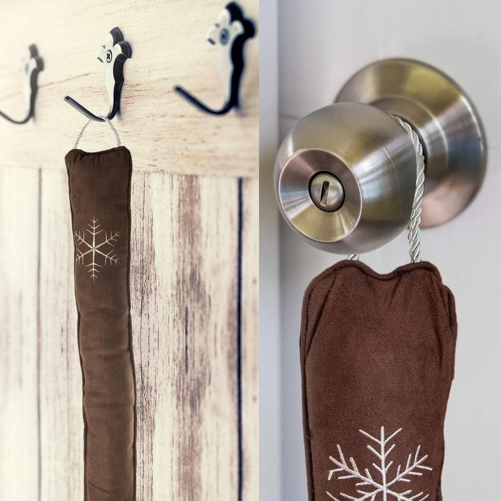 Durable Polyester 36-Inch Door Draft Stopper - Brown & White Snowflake Design