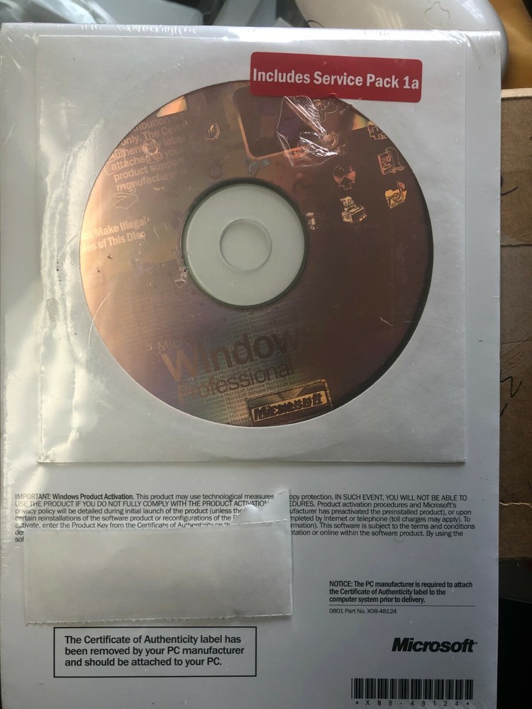 Microsoft Windows XP Professional Version 2002 SP-1a Sealed
