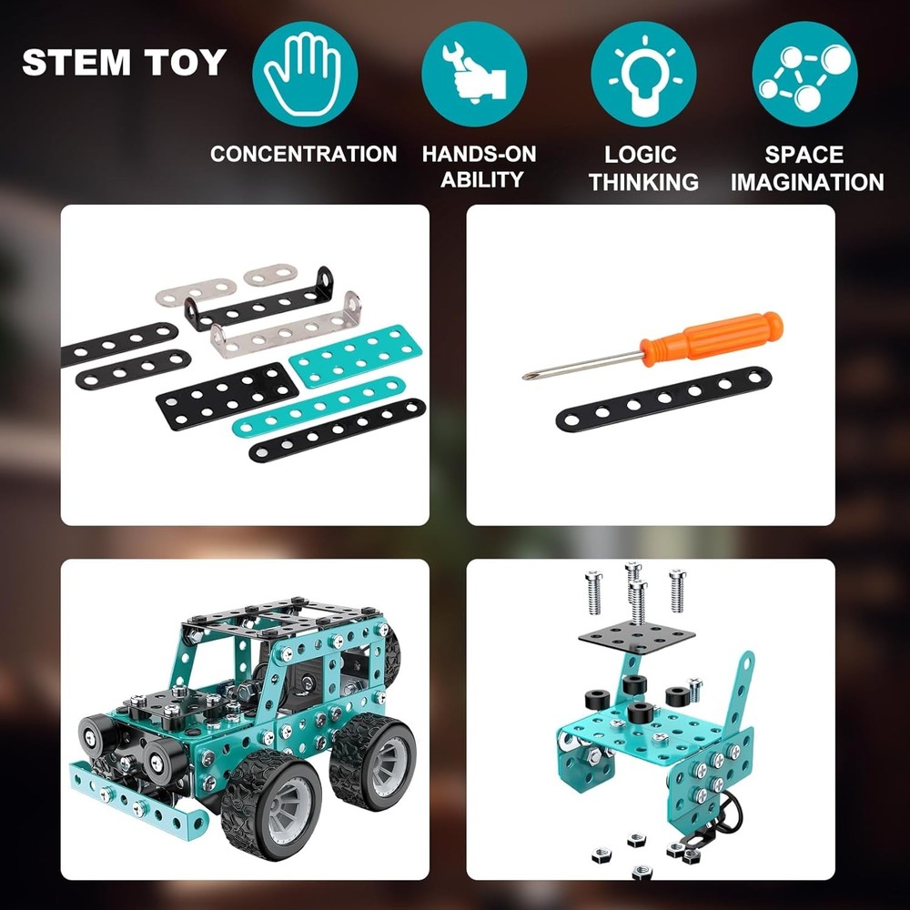 Buildable 3D Metal Engineering Kit 194-Piece STEM Set for Ages 8-16 Develops Log