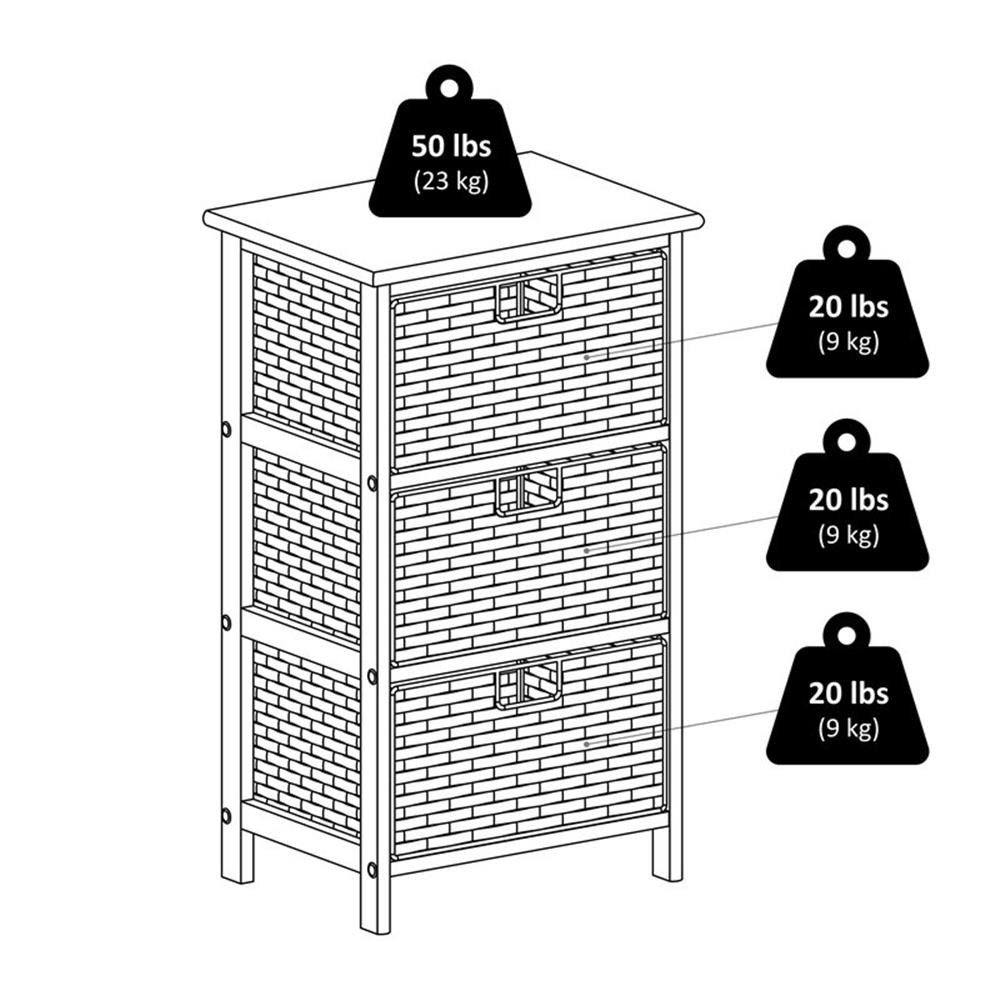Bowery Hill Transitional Solid Wood Storage Rack w/ 3 Foldable Baskets - Black