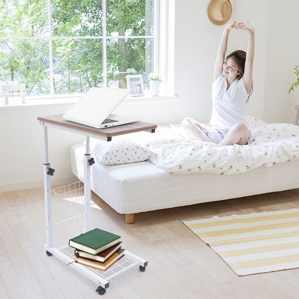 Bedside Sofa Side Table Wheels Hospital Overbed Rolling Tray Adjustable Height