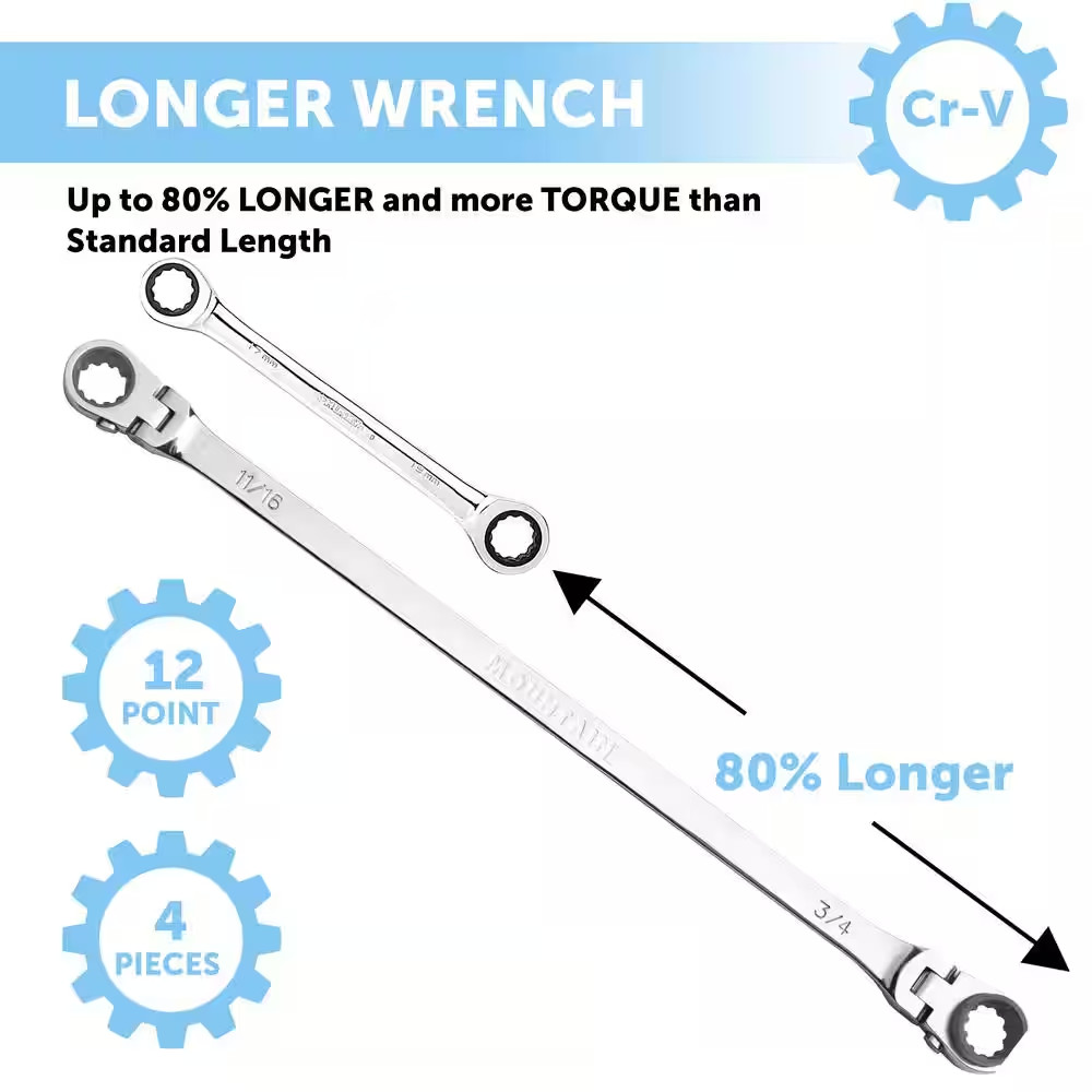 Sae Flexible Reversible Ratcheting Wrench (4-Piece)