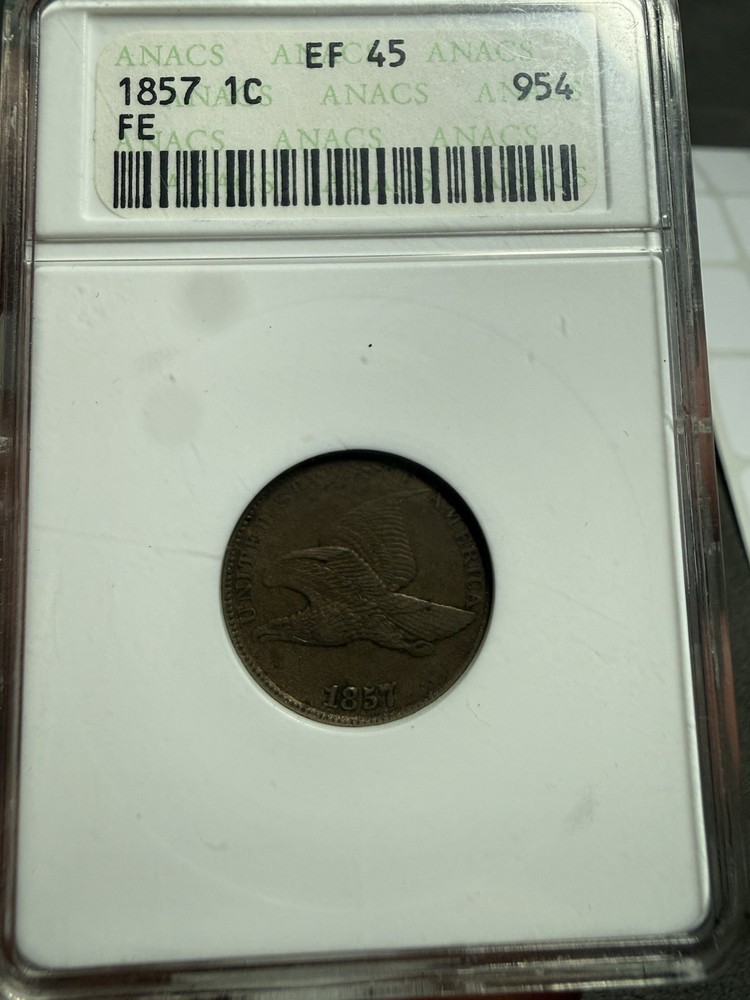1857 Flying Eagle Cent 1C ANACS EF45 Extra Fine Soap Box Excellent FE
