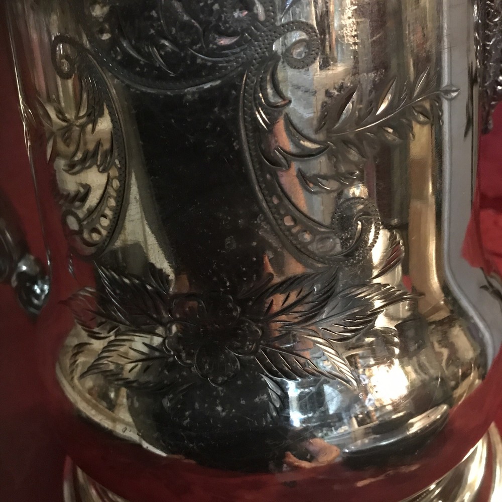 Victorian Toronto Silverplate Ornate Lemonade Pitcher Ceramic Liner Hinged Lid