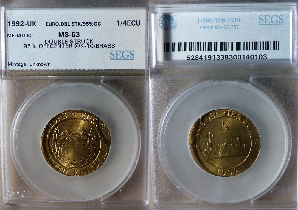 Error:Europa Pattern 1992 UK1/4 Ecu Double Struck 95% Off Center MS63 CT167