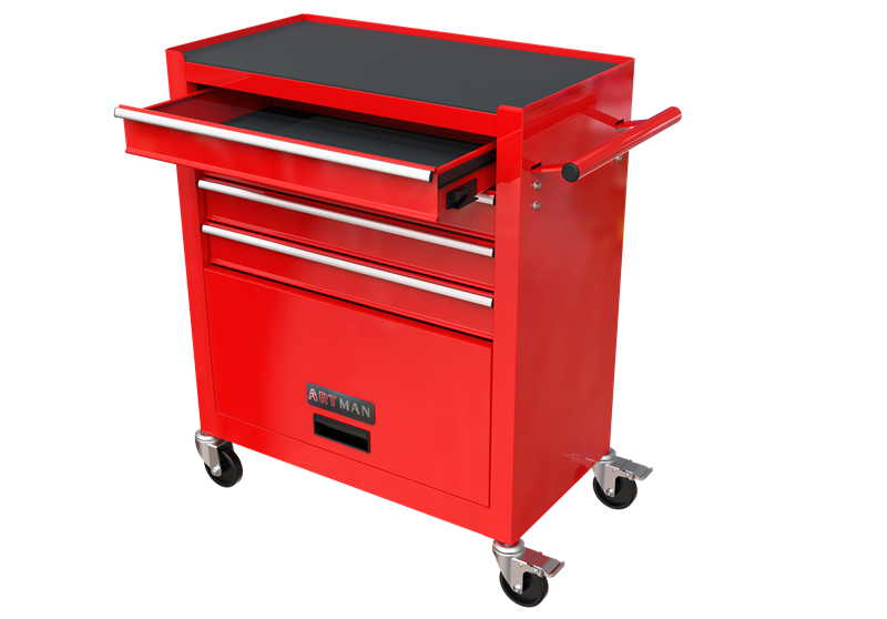 4-Drawer Rolling Tool Box Cart Tool Storage Cabinet Tool Chest w/ Tool Set Red