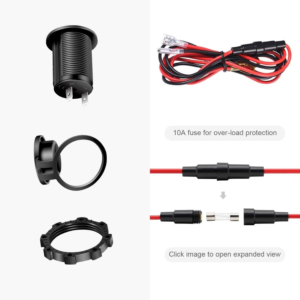 Cigarette Lighter Socket Car Marine Motorcycle ATV RV Lighter Socket Power Ou...