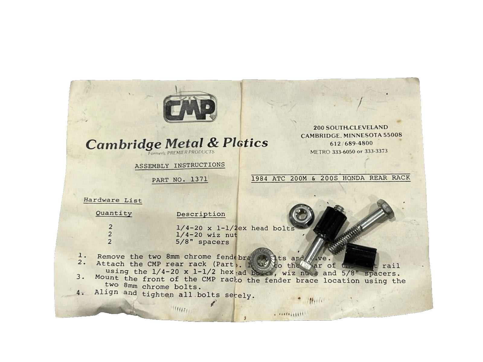 New NOS CMP 1984 Honda ATC 200M 200 M S 200S Rear Rack # 1371