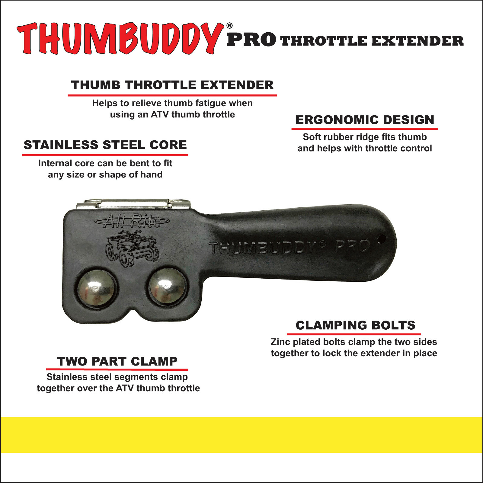THUMBUDDY PRO ATV THROTTLE EXTENDER - TB2 - Stainless steel clamp, FREE SHIPPING
