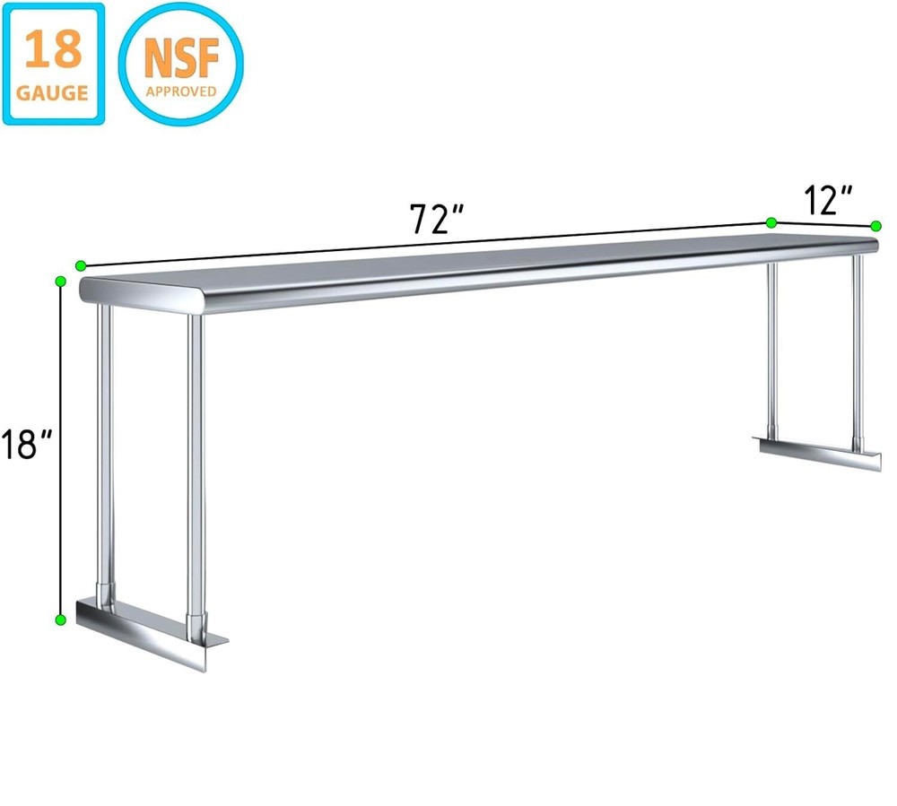 Stainless Steel Single Overshelf for Long Prep Work Table