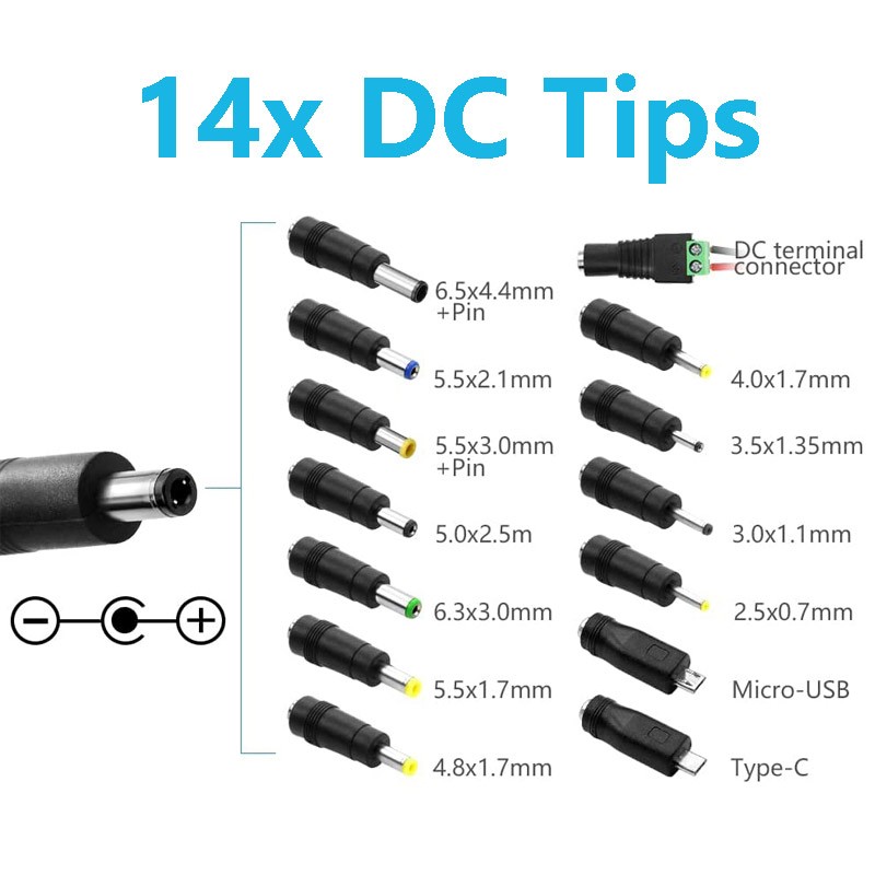 9V-24V 5A 120W Adjustable Voltage Power Supply Adapter Transformer 14 Plugs US