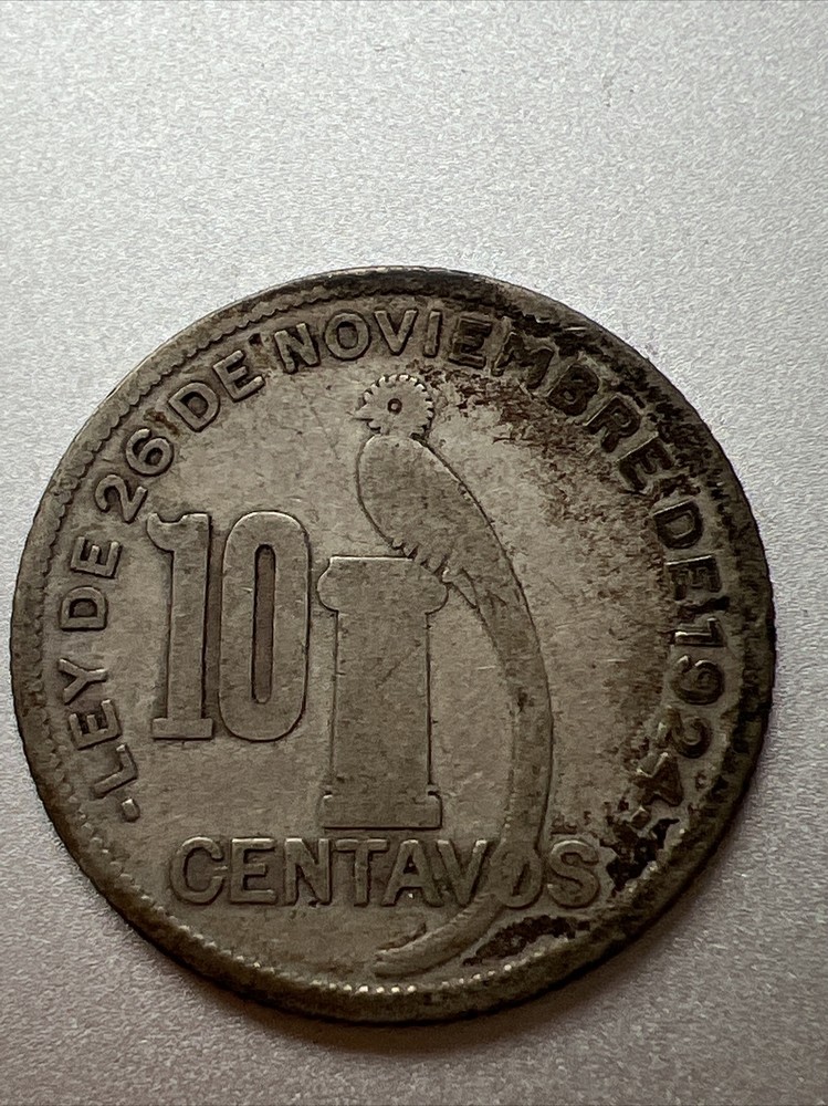 GUATEMALA SILVER 10 CENTAVOS 1929 (ONE OF 2 KEY DATES!)