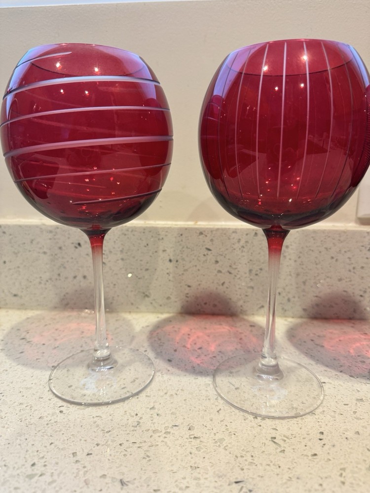 4 Mikasa Cheers Ruby Balloon Wine Glasses