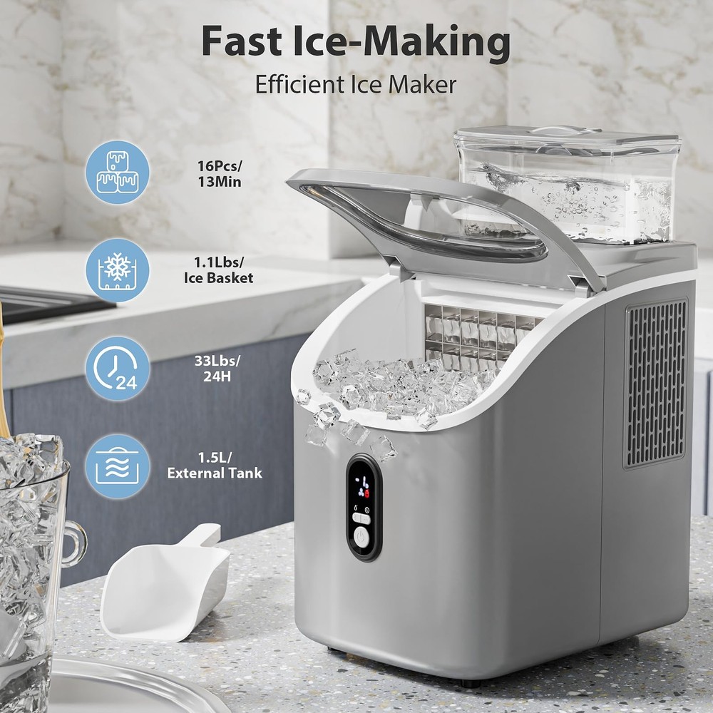 Electactic Countertop Ice Cube Maker Machine with External Water Tank,16Pcs/5Min