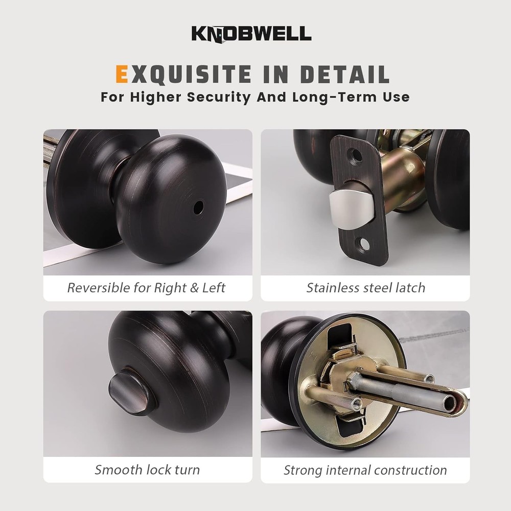 KNOBWELL 4 Pack Privacy Locking Door Knob, Interior 4 Pack, Lock