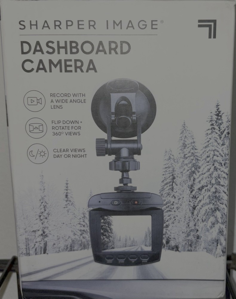 NEW Sharper Image Dashboard Camera Wide Angle 360 Night Vision Windshield Mount