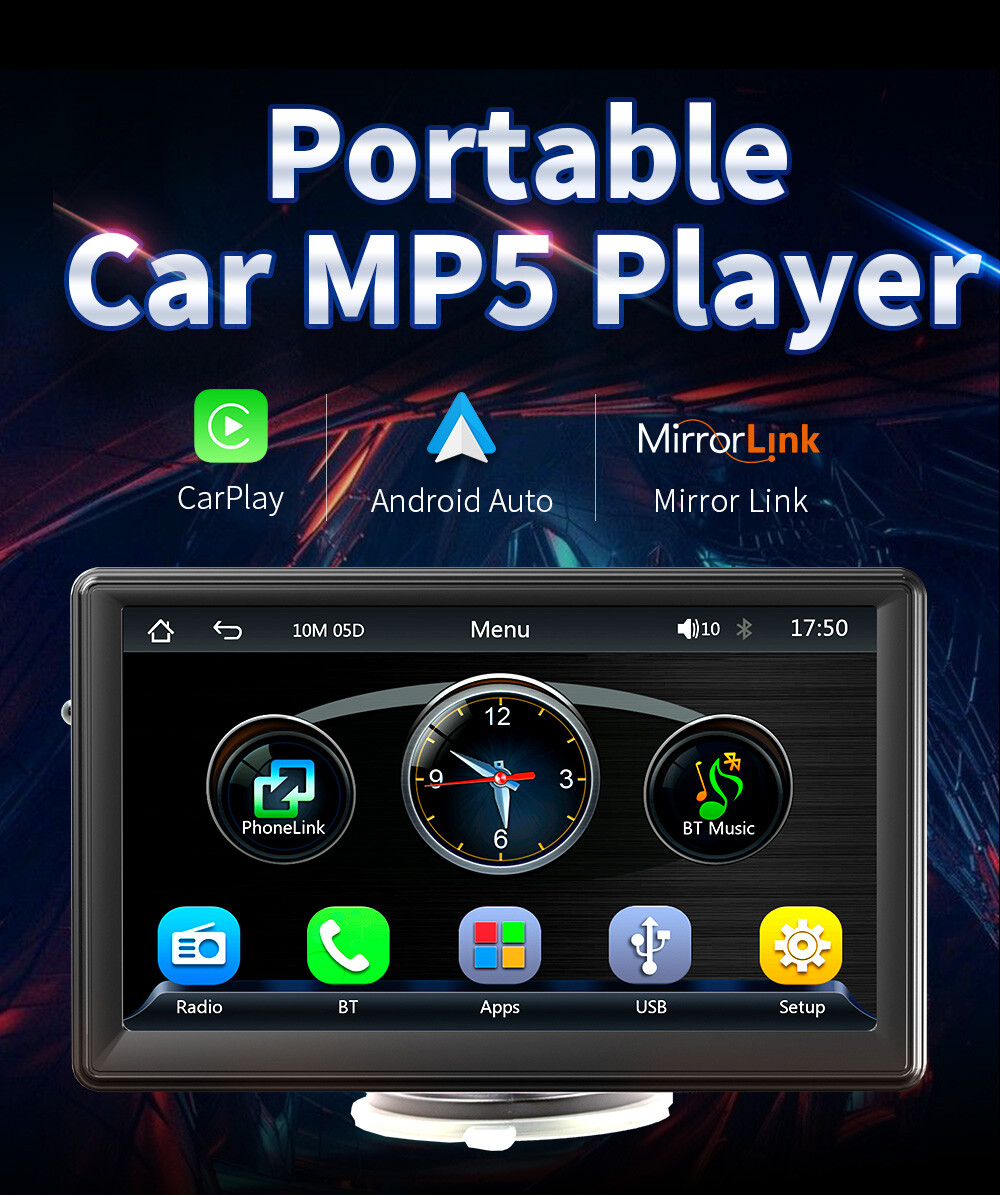 7" Wireless WiFi Android Auto/iPhone MirrorLink BT Portable Carplay Navigation