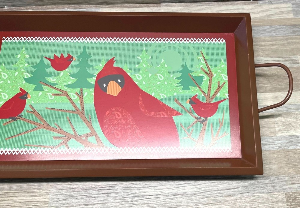 Gund Cardinal Bird Serving Tray Rectangular with Handles Christmas Decor