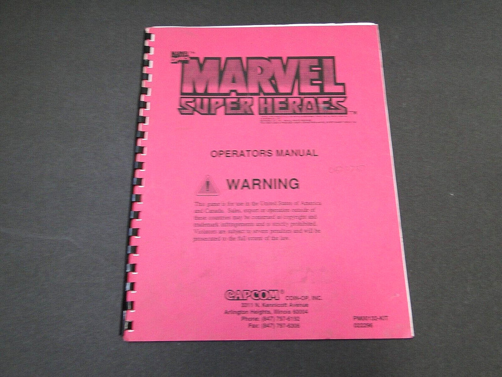 Vintage 1995 Capcom - Marvel Super Heroes Arcade Operators Manual