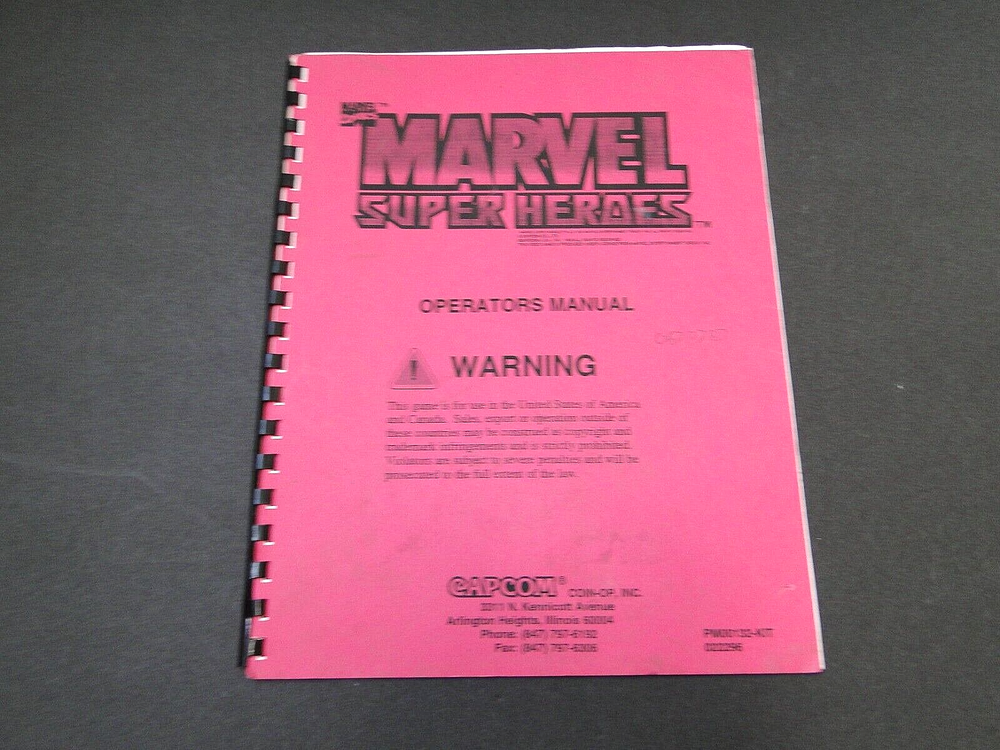 Vintage 1995 Capcom - Marvel Super Heroes Arcade Operators Manual