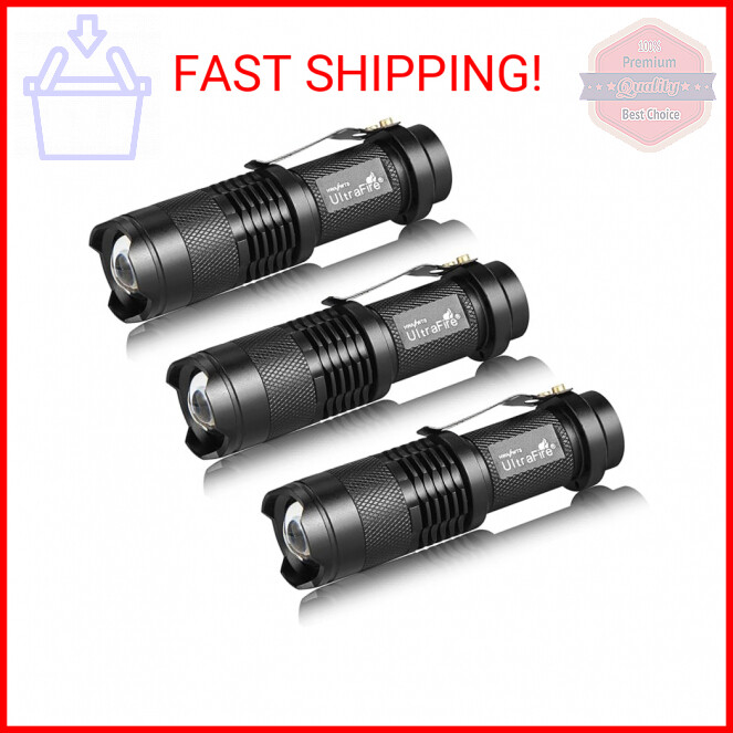 ULTRAFIRE 3 Pack Mini Flashlights Focus Adjustable SK68 Single Mode Tactical LED