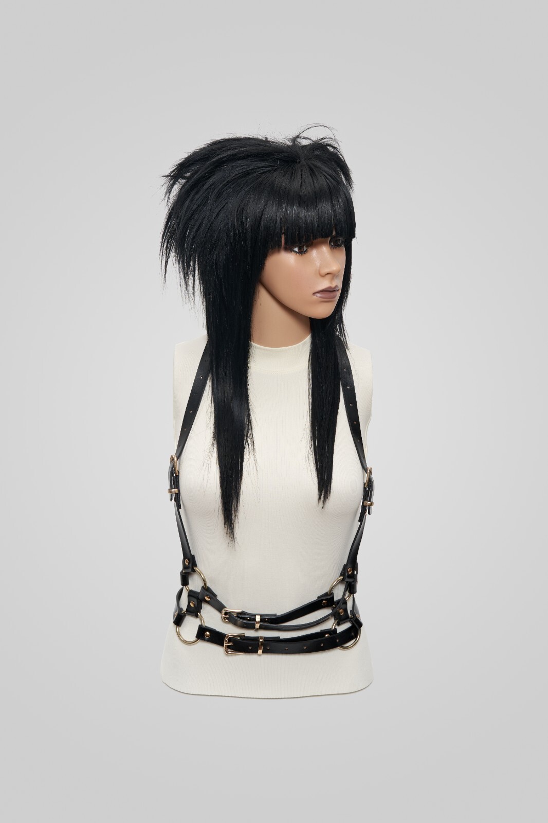 Emo Scene Wig Black Layered Shag Mullet Wig with Straight Bangs