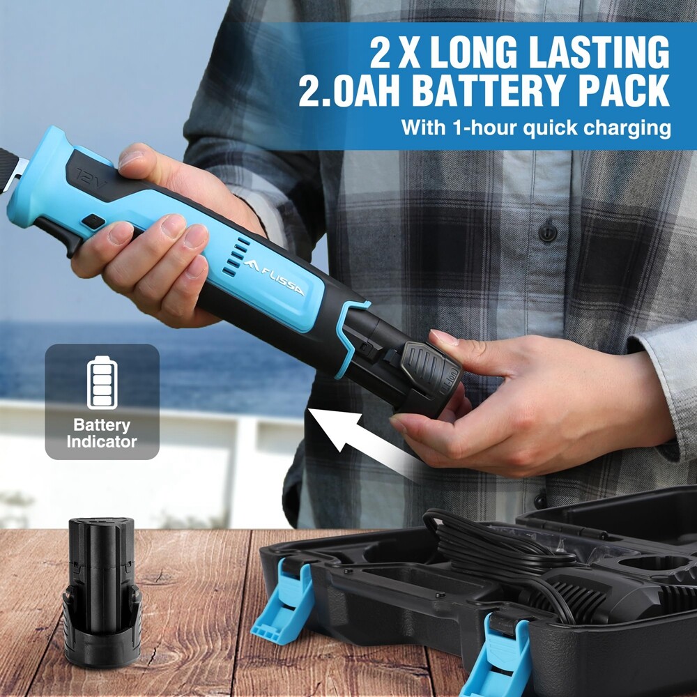 Cordless Electric Fillet Knife 8" 10" Stainless Steel Blade 2PC Batteries w/Case