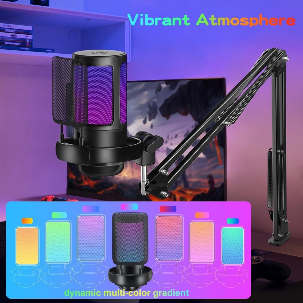 Versatile USB Mic for Gaming & Streaming with Noise Cancellation & Mute Switch