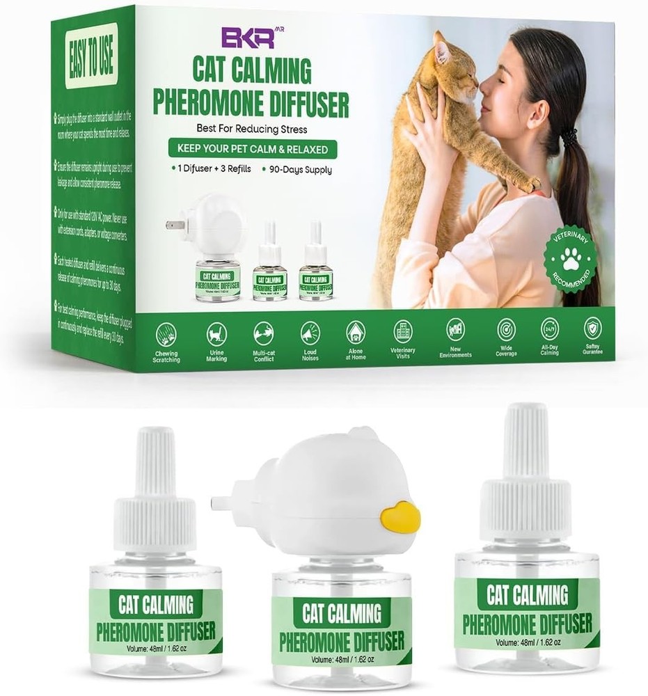 BKRMART Cat Calming Diffuser Kit (3 Pack) 48ml Refills Cat Pheromone Diffuser