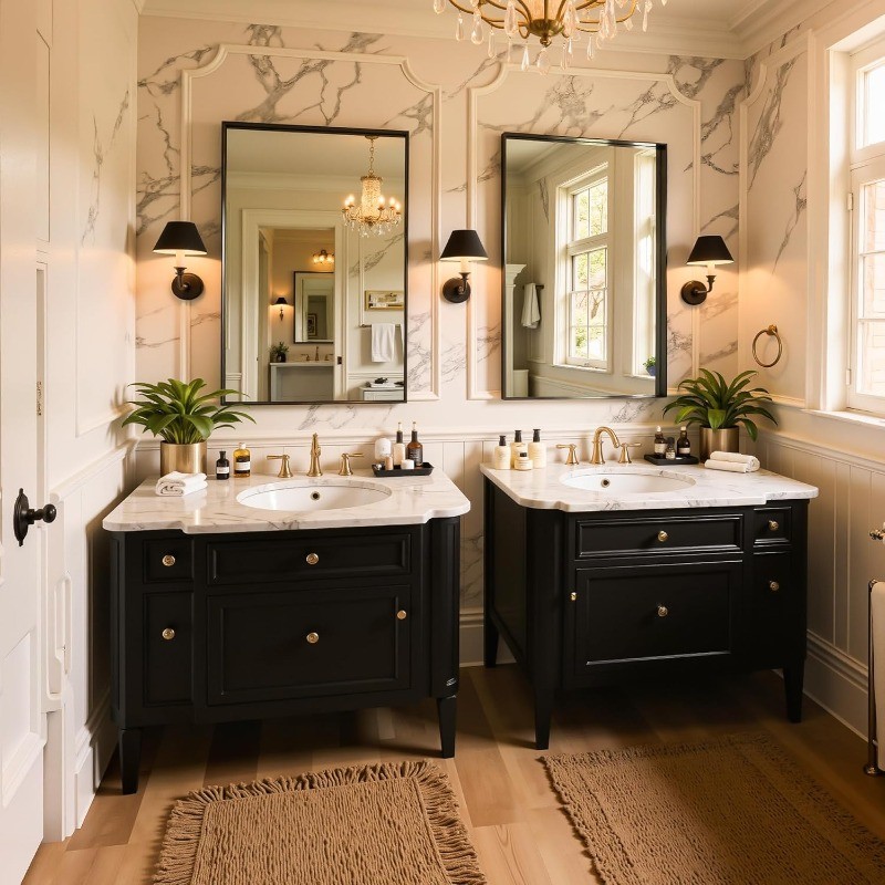 50"x30" Black Framed Bathroom Mirror, Large Rectangular Vanity Mirror
