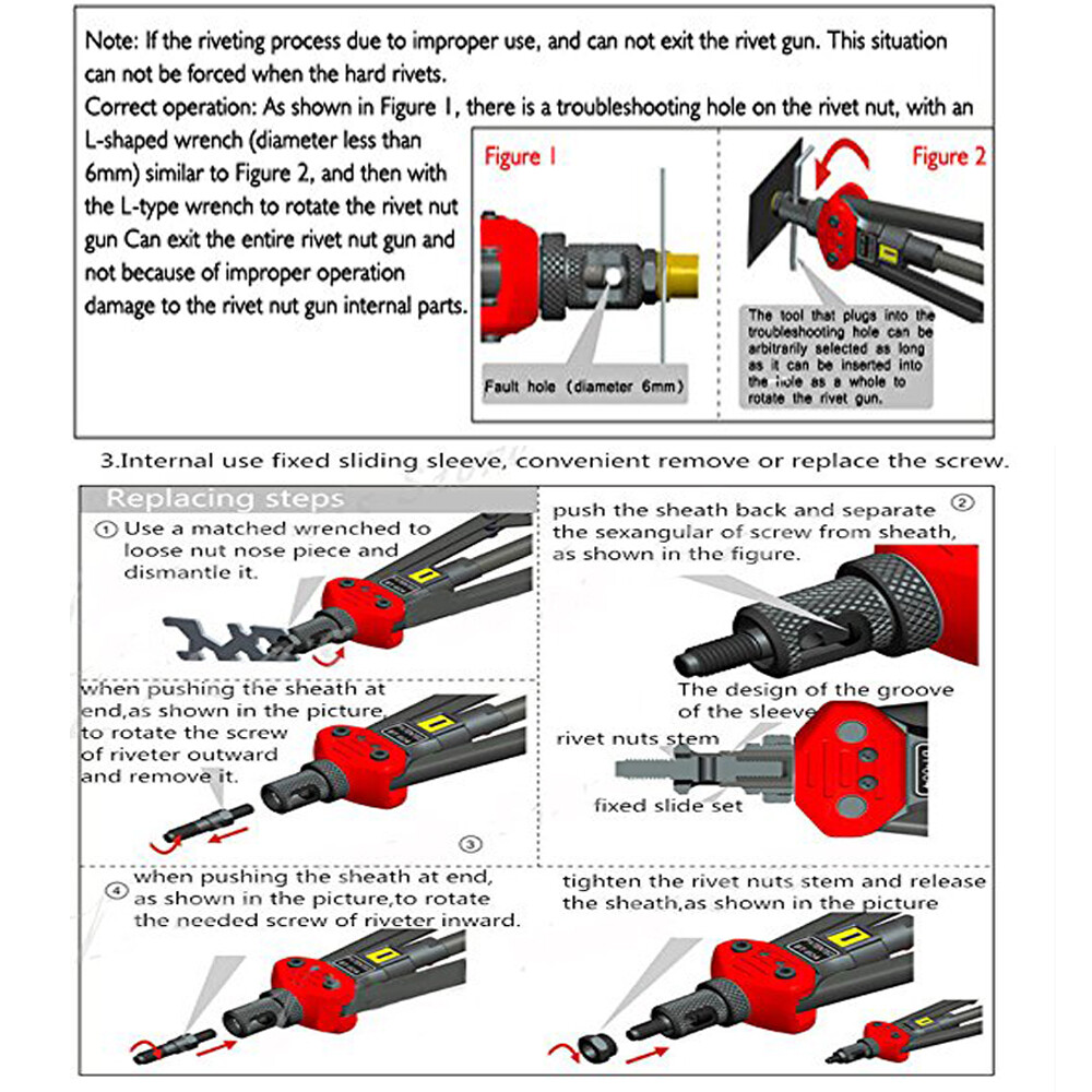 1260Nuts+13'' Rivet Gun Kit Rivnut Thread Setting Tool Nut Setter NutSert Metric