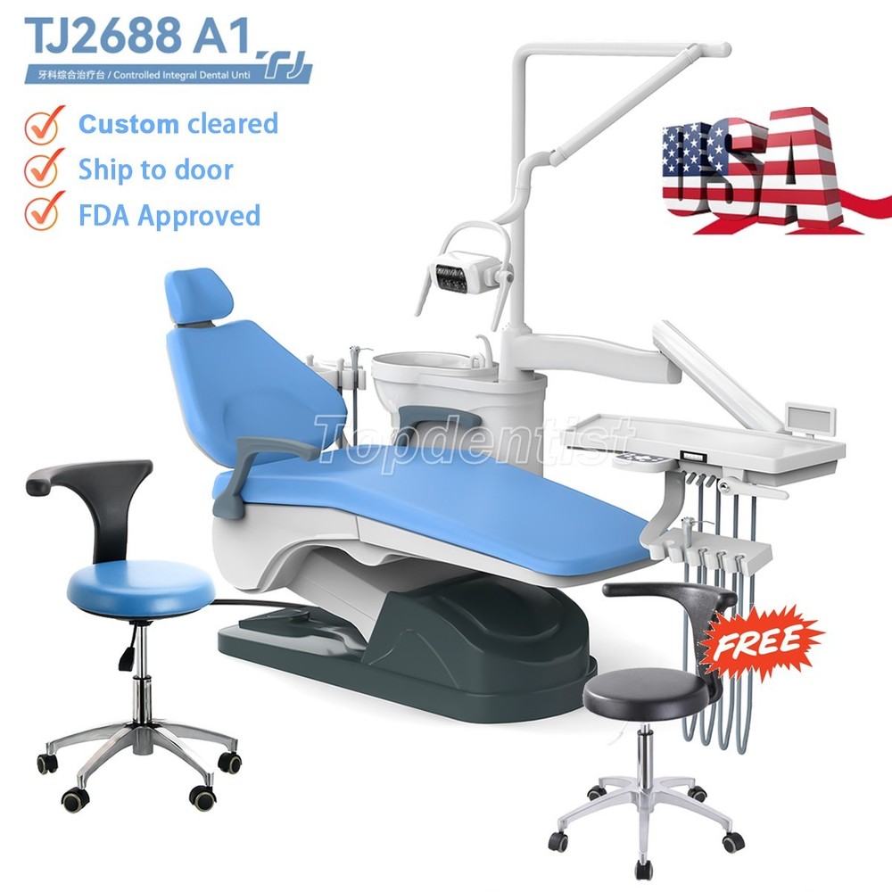 Dental Unit Chair DC Motor Computer Controlled PU Hard Leather+Assistant Stool