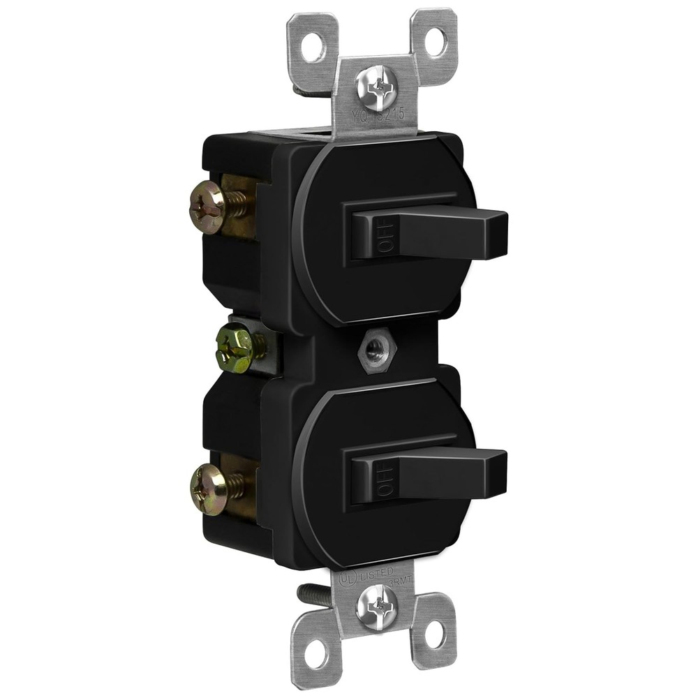 Duplex Double Toggle Light Switch, Residential Grade, 15A 120V, UL Listed