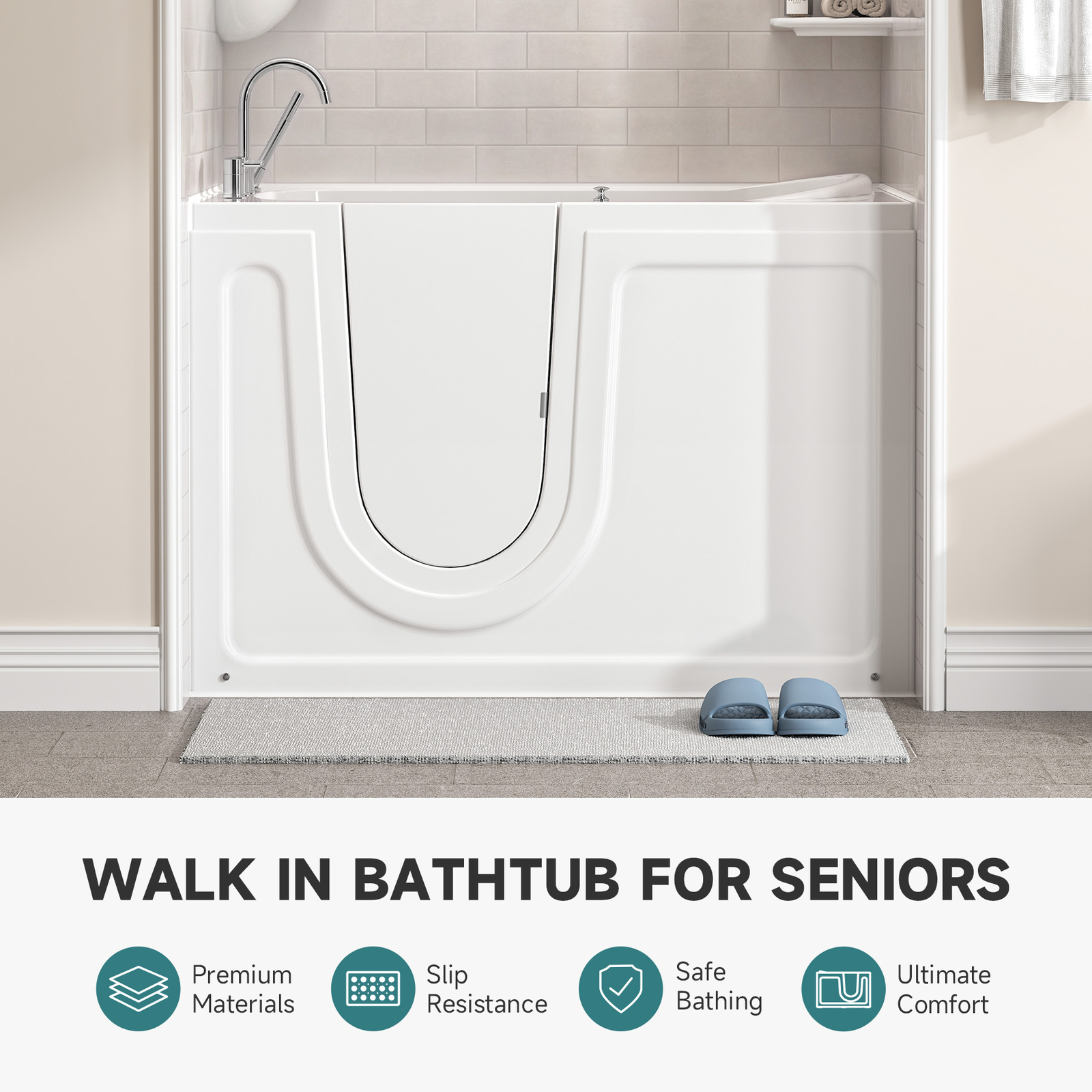 CO-Z Walk-In Tub 52" x 30" Low Entry with Shower Sprayer & Slip Resistant Floor