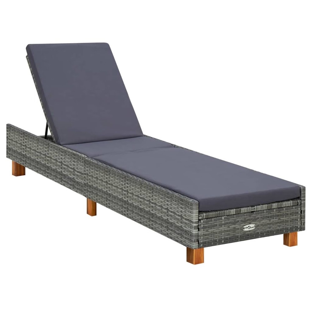 Sunbed Grey PE Rattan Standard Adjustable Armrests Sunbed