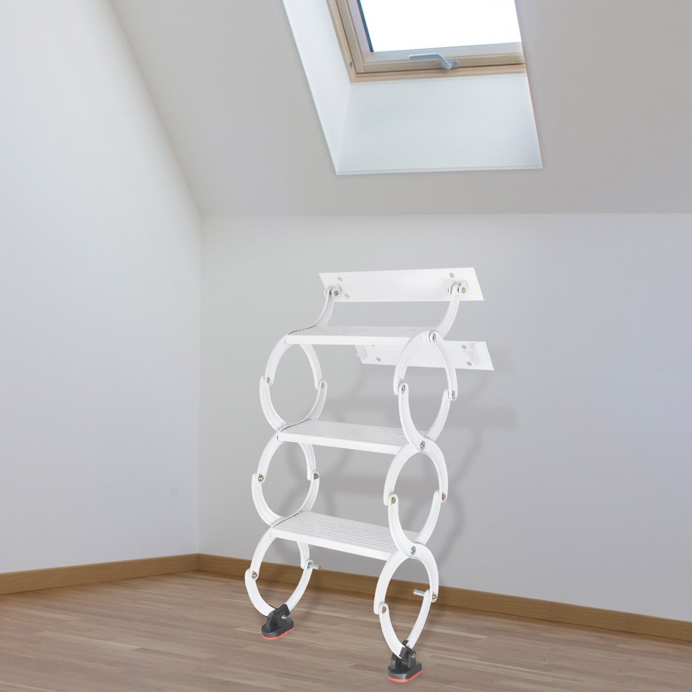 3 Steps White Wall Mounted Retractable Ladder Pull Down Telescoping Step Ladder