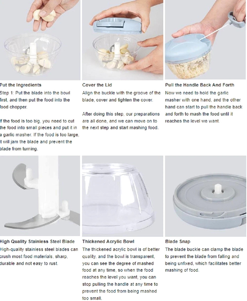 Manual Food Chopper Hand Pull String Portable Onion Garlic Vegetable Mincer Dice