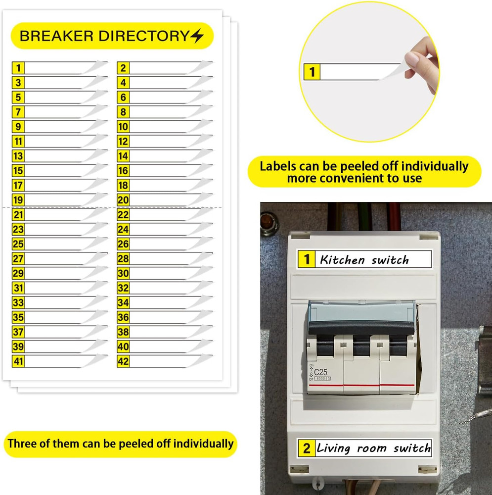 16 Sheets Breaker Panel Labels, Electrical Box Sticker Numbers Breaker Panel Lab