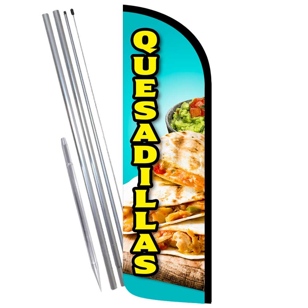 Quesadillas Premium Windless Feather Flag Bundle (Complete Kit) OR Optional Repl
