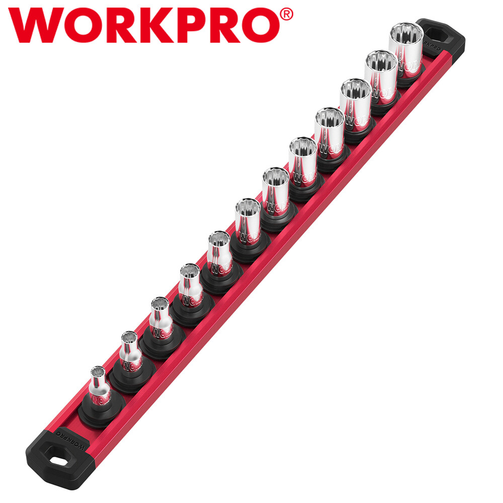 WORKPRO 1/4 Drive Magnetic Socket Organizer Socket Rail Heavy Duty Socket Holder